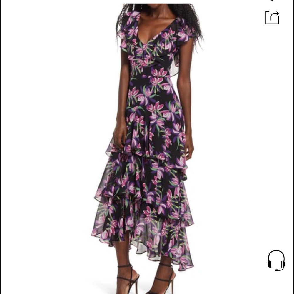 NWT Wayf Chelsea Tiered Ruffle Maxi Dress In Black Bird Of Paradise